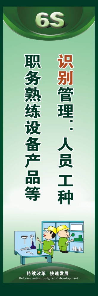 6s口號 識別管理：人員 工種 職務熟練設備產品等 