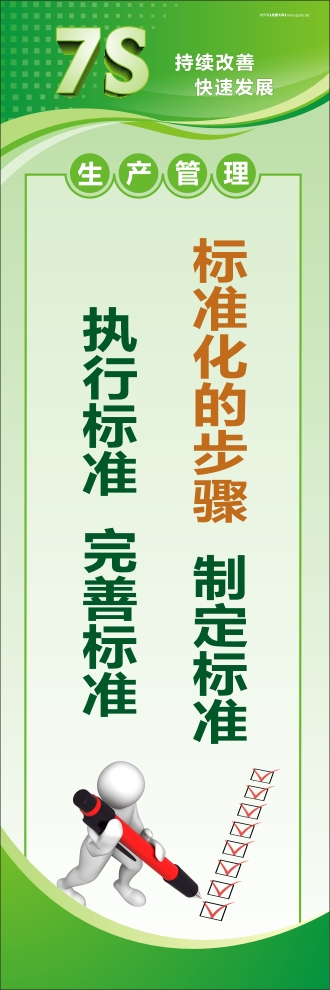 7s活動(dòng)標(biāo)語 標(biāo)準(zhǔn)化的步驟：制定標(biāo)準(zhǔn)、執(zhí)行標(biāo)準(zhǔn)、完善標(biāo)準(zhǔn)
