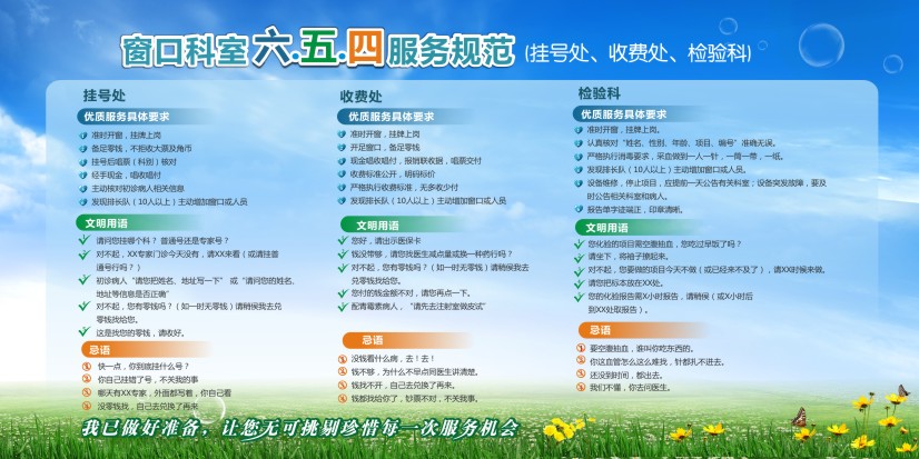 醫(yī)院文明用語(yǔ) 窗口科室六五四服務(wù)規(guī)范（掛號(hào)處、收費(fèi)處、檢驗(yàn)科）